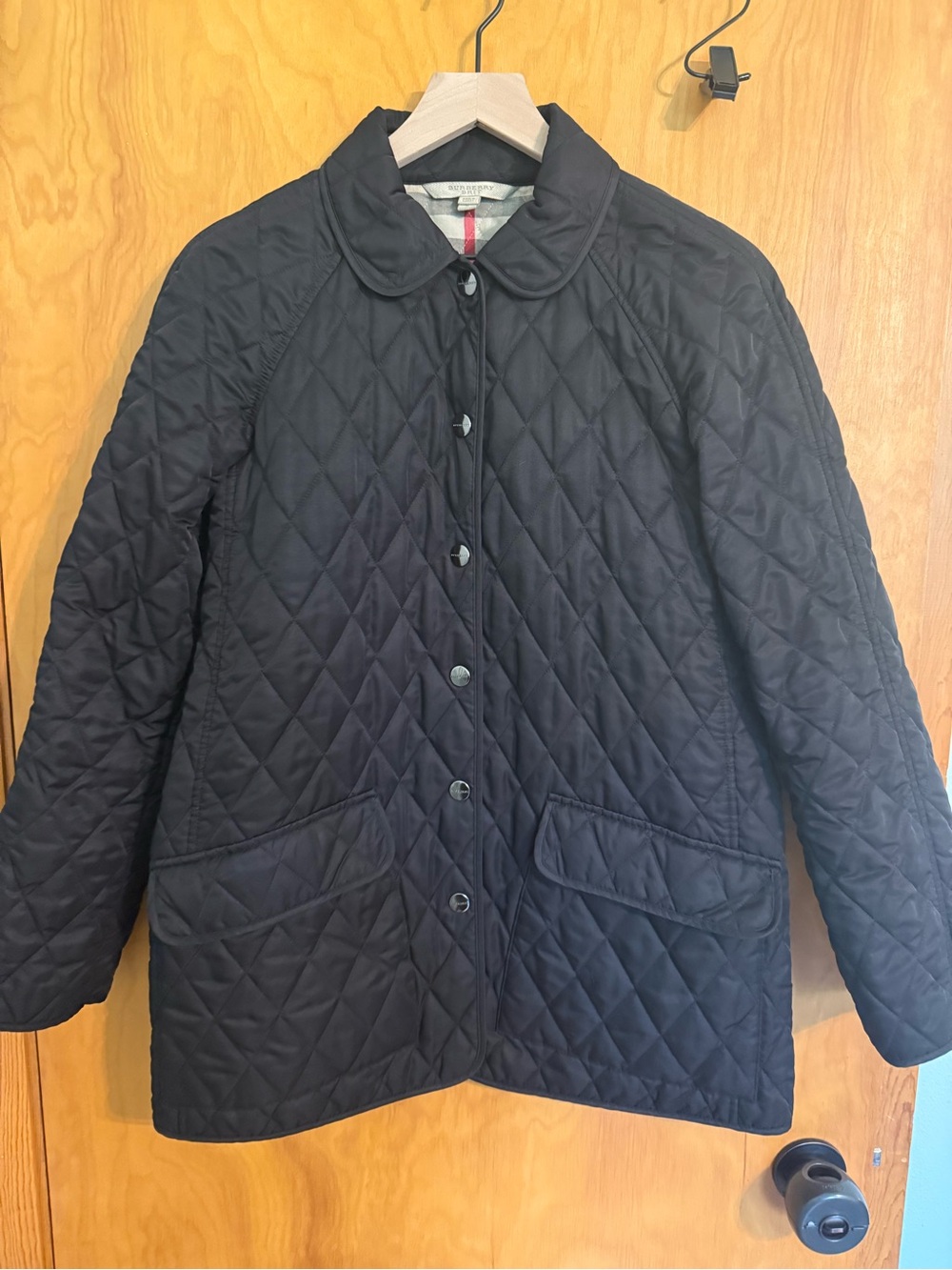 Y2K Burberry Brit Black Diamond Quilted Jacket Nova Check Snap Buttons Pockets